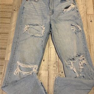 American Eagle Outfitters Light Blue Distressed Straight Leg Jeans
